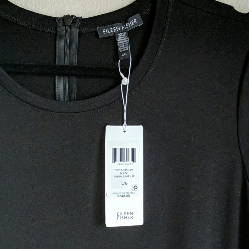 Eileen Fisher Black Short-Sleeve Jumpsuit - Picture 2 of 5